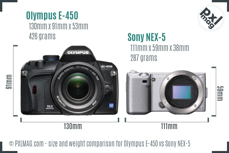 Olympus E-450 vs Sony NEX-5 size comparison