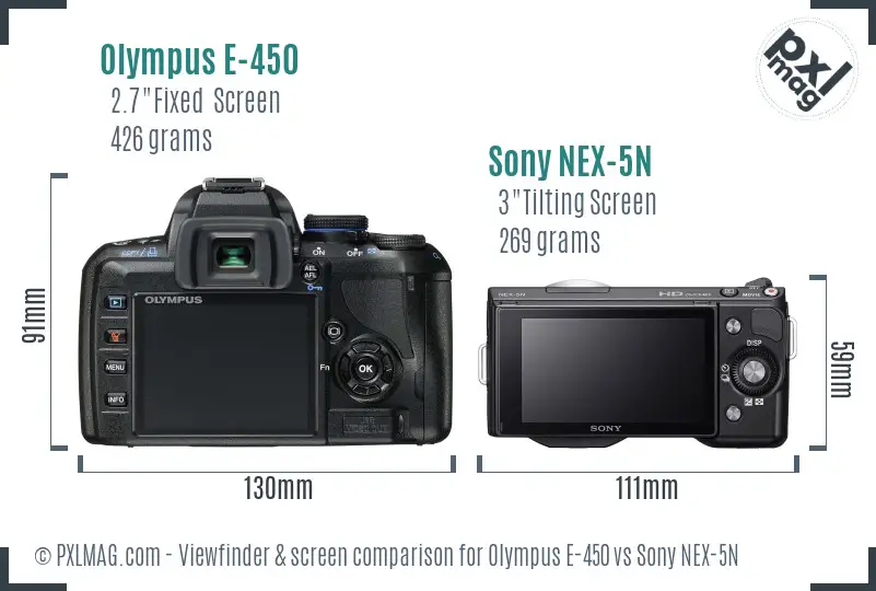 Olympus E-450 vs Sony NEX-5N Screen and Viewfinder comparison