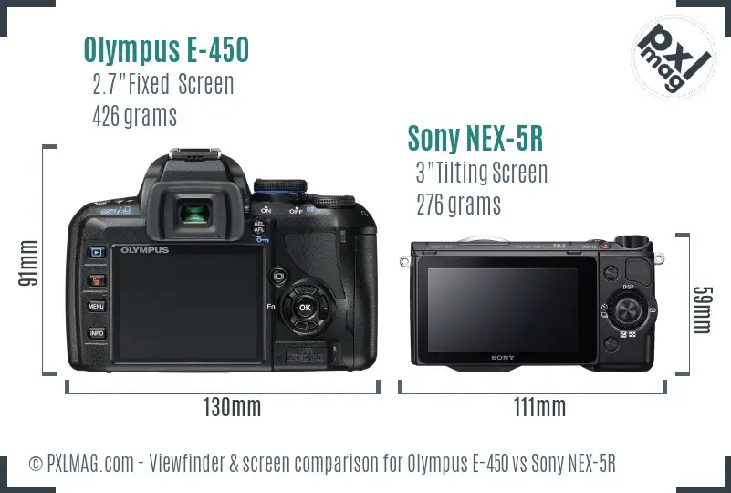 Olympus E-450 vs Sony NEX-5R Screen and Viewfinder comparison