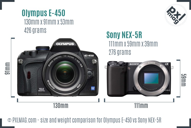 Olympus E-450 vs Sony NEX-5R size comparison