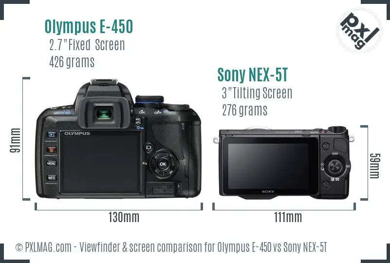 Olympus E-450 vs Sony NEX-5T Screen and Viewfinder comparison