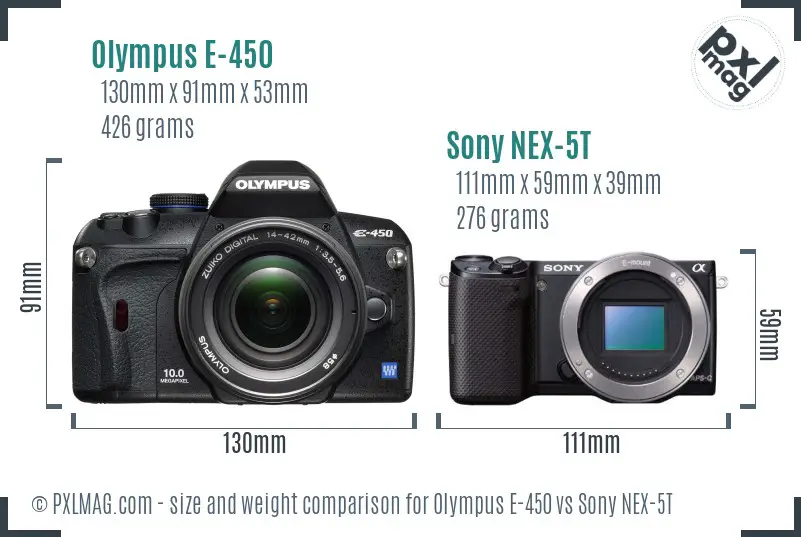 Olympus E-450 vs Sony NEX-5T size comparison