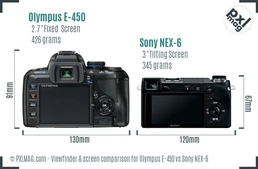 Olympus E-450 vs Sony NEX-6 Screen and Viewfinder comparison