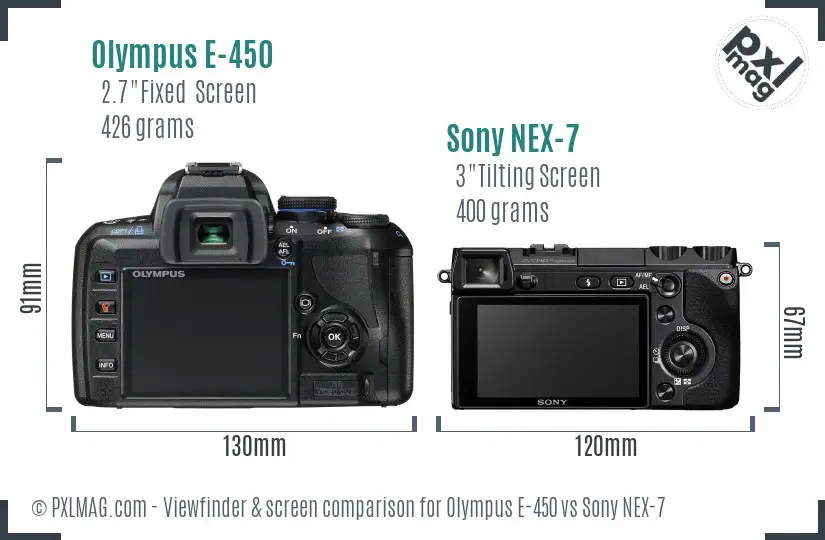 Olympus E-450 vs Sony NEX-7 Screen and Viewfinder comparison