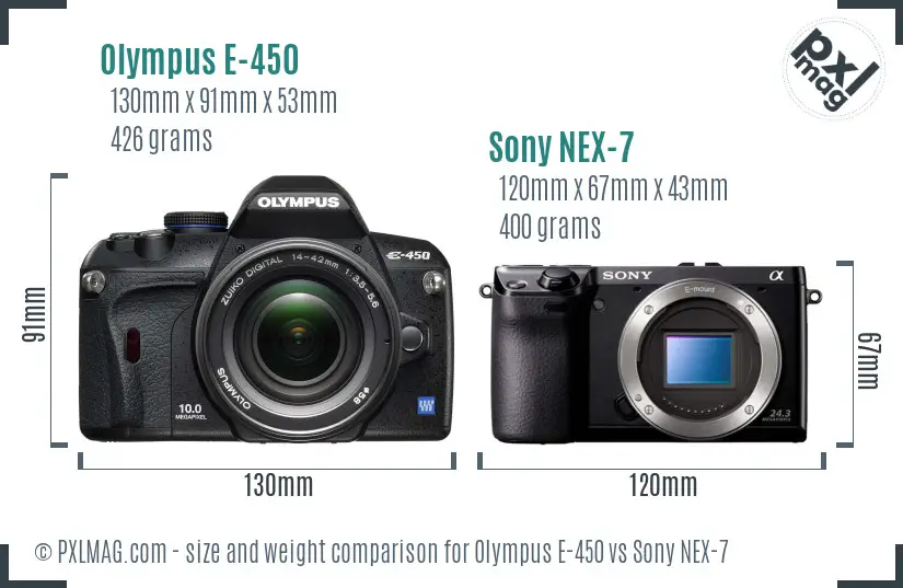 Olympus E-450 vs Sony NEX-7 size comparison