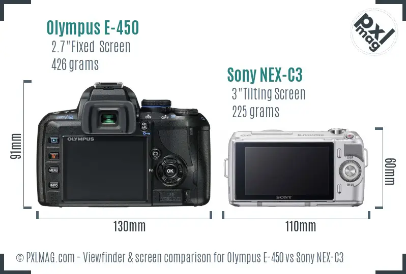 Olympus E-450 vs Sony NEX-C3 Screen and Viewfinder comparison