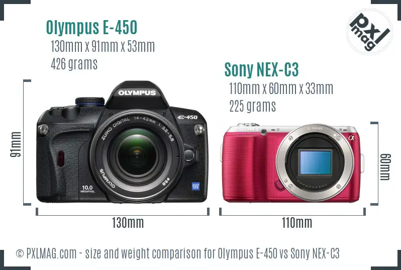 Olympus E-450 vs Sony NEX-C3 size comparison