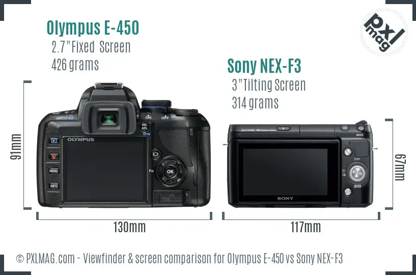 Olympus E-450 vs Sony NEX-F3 Screen and Viewfinder comparison Olympus E-450 vs Sony NEX-F3 Screen and Viewfinder comparison