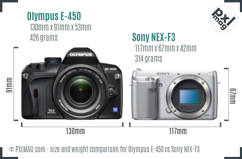 Olympus E-450 vs Sony NEX-F3 size comparison Olympus E-450 vs Sony NEX-F3 size comparison
