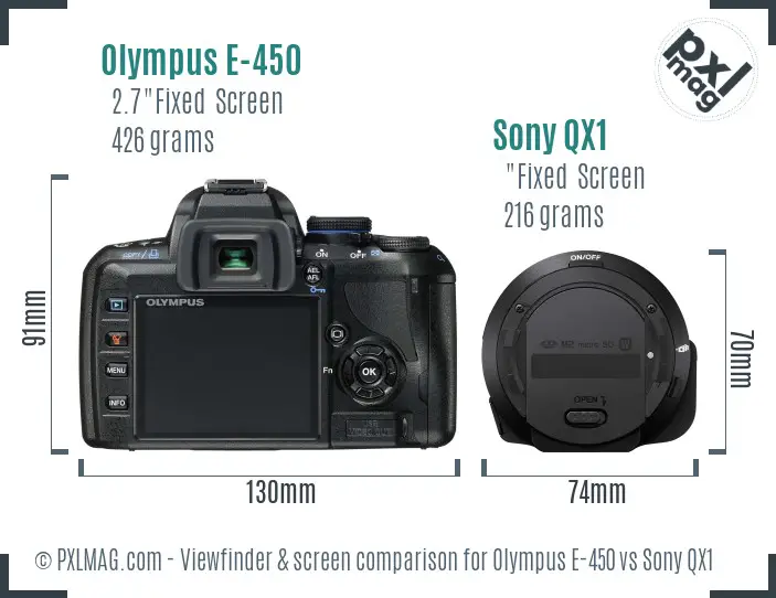Olympus E-450 vs Sony QX1 Screen and Viewfinder comparison