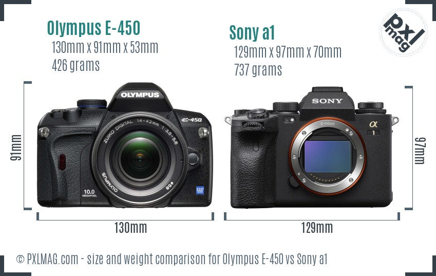 Olympus E-450 vs Sony a1 size comparison