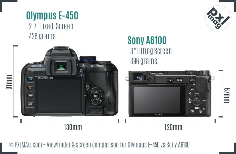 Olympus E-450 vs Sony A6100 Screen and Viewfinder comparison