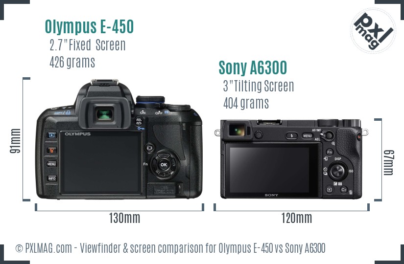 Olympus E-450 vs Sony A6300 Screen and Viewfinder comparison