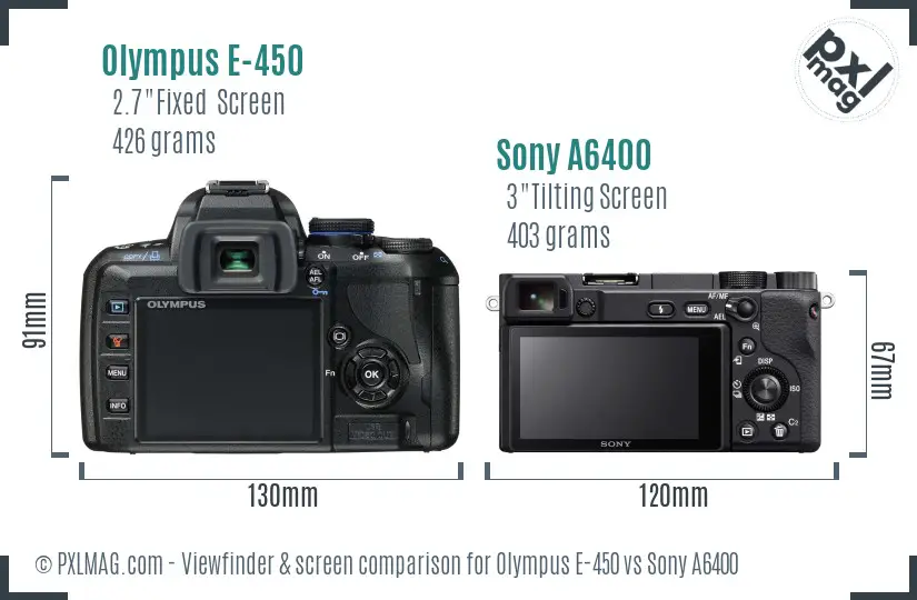Olympus E-450 vs Sony A6400 Screen and Viewfinder comparison