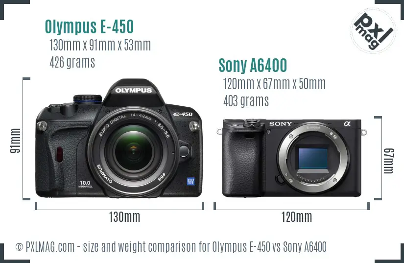 Olympus E-450 vs Sony A6400 size comparison