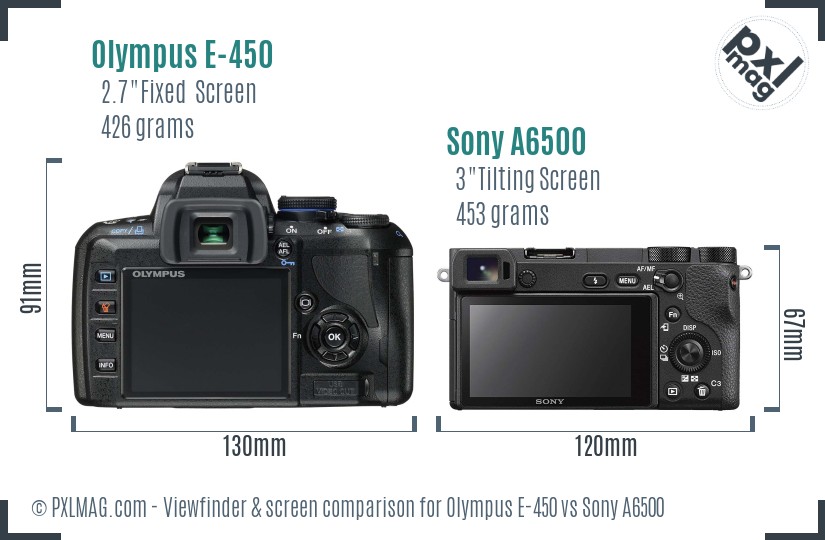 Olympus E-450 vs Sony A6500 Screen and Viewfinder comparison