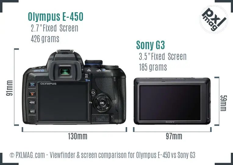 Olympus E-450 vs Sony G3 Screen and Viewfinder comparison