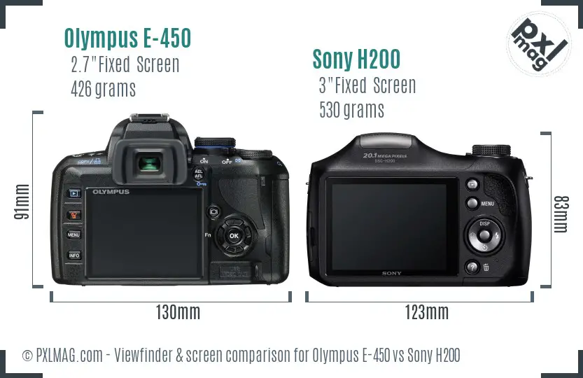 Olympus E-450 vs Sony H200 Screen and Viewfinder comparison