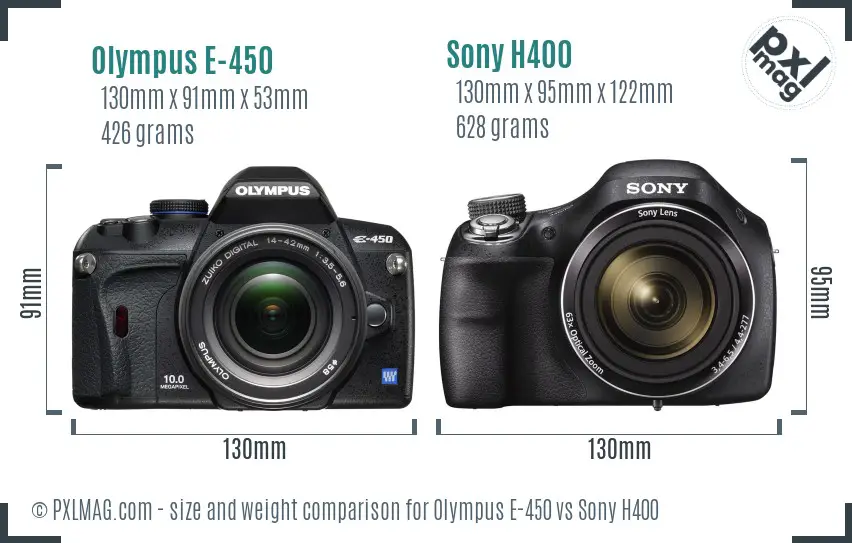 Olympus E-450 vs Sony H400 size comparison