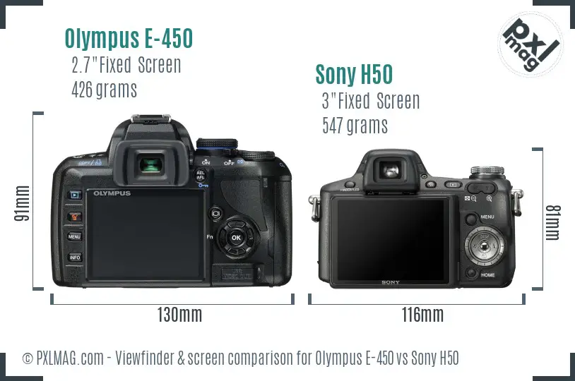Olympus E-450 vs Sony H50 Screen and Viewfinder comparison