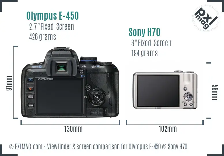 Olympus E-450 vs Sony H70 Screen and Viewfinder comparison