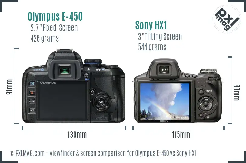 Olympus E-450 vs Sony HX1 Screen and Viewfinder comparison