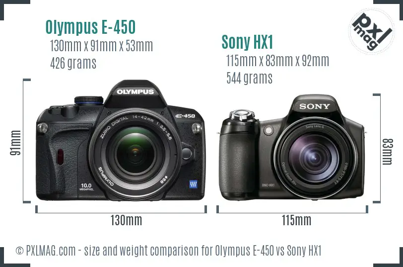 Olympus E-450 vs Sony HX1 size comparison