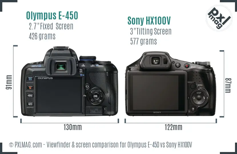 Olympus E-450 vs Sony HX100V Screen and Viewfinder comparison