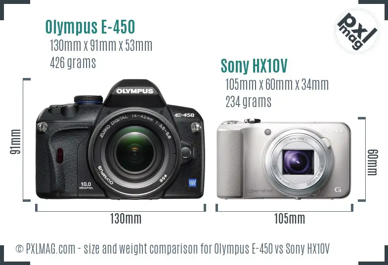 Olympus E-450 vs Sony HX10V size comparison