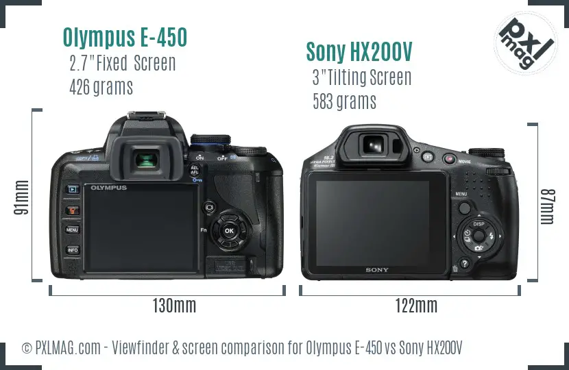 Olympus E-450 vs Sony HX200V Screen and Viewfinder comparison