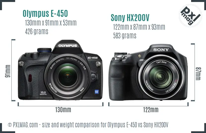 Olympus E-450 vs Sony HX200V size comparison