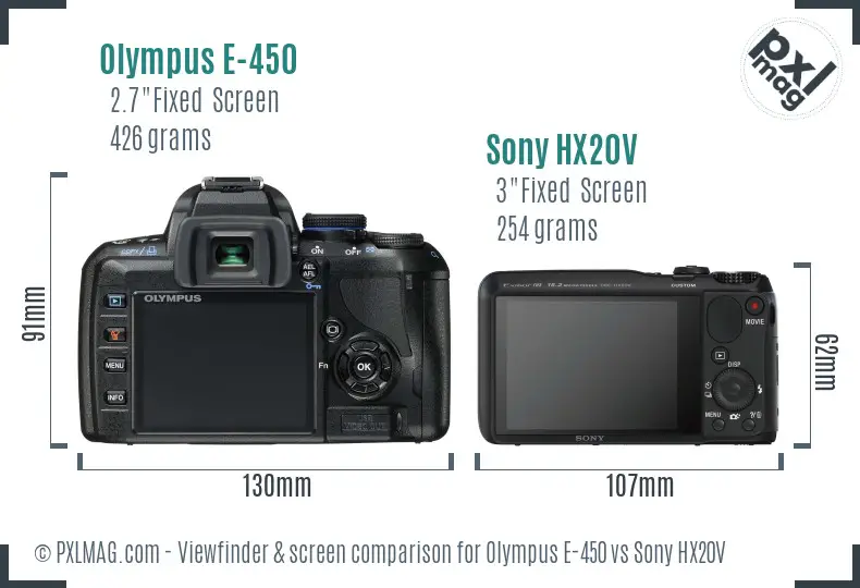 Olympus E-450 vs Sony HX20V Screen and Viewfinder comparison