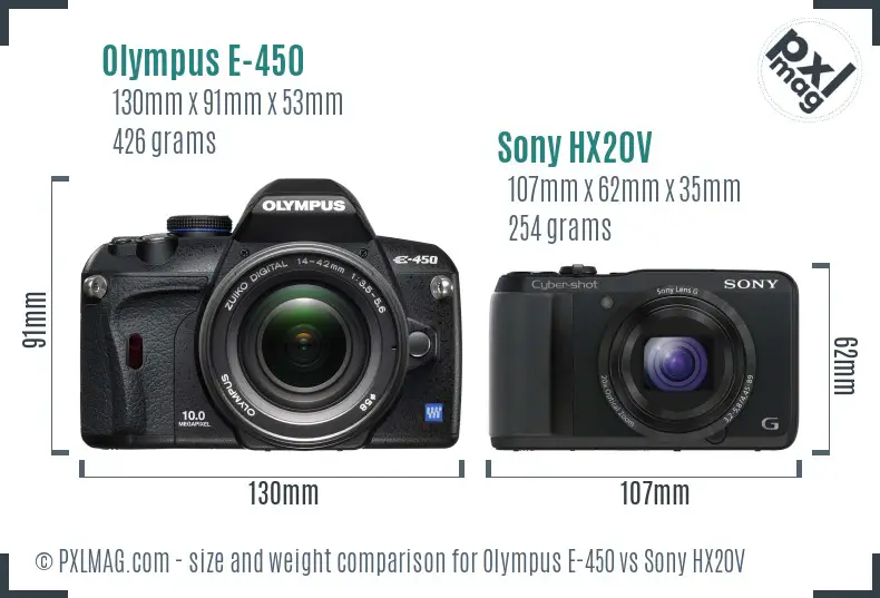 Olympus E-450 vs Sony HX20V size comparison