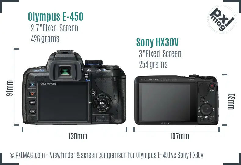 Olympus E-450 vs Sony HX30V Screen and Viewfinder comparison