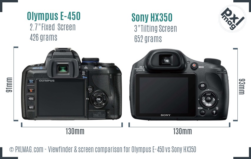 Olympus E-450 vs Sony HX350 Screen and Viewfinder comparison
