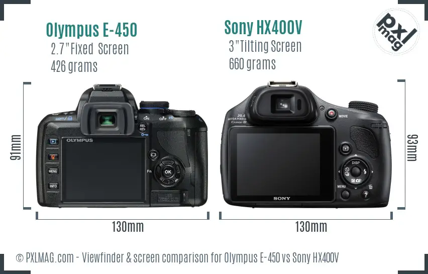 Olympus E-450 vs Sony HX400V Screen and Viewfinder comparison