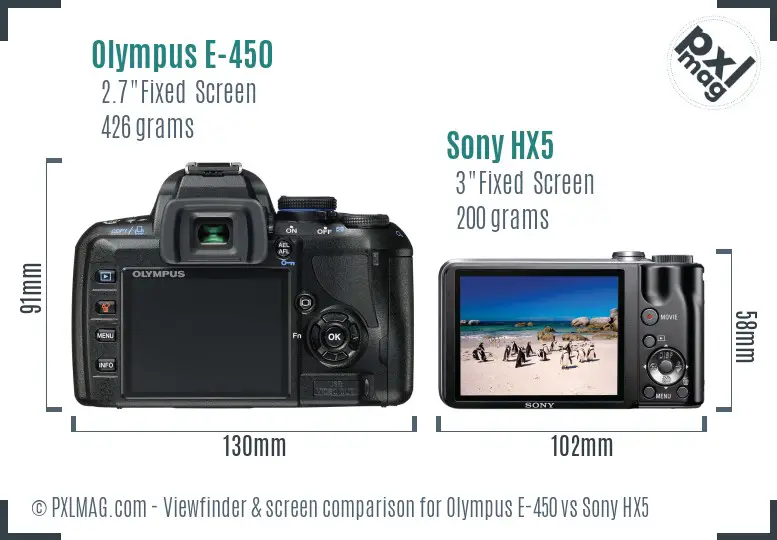Olympus E-450 vs Sony HX5 Screen and Viewfinder comparison