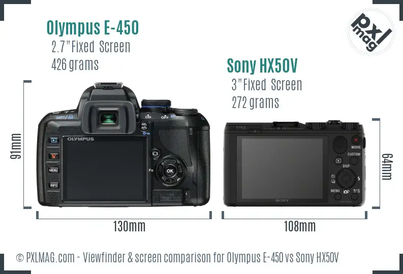 Olympus E-450 vs Sony HX50V Screen and Viewfinder comparison