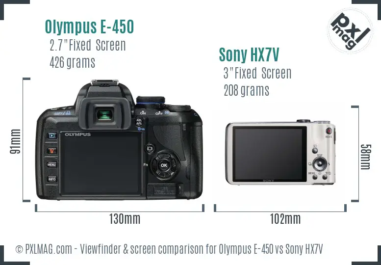 Olympus E-450 vs Sony HX7V Screen and Viewfinder comparison