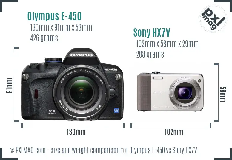 Olympus E-450 vs Sony HX7V size comparison