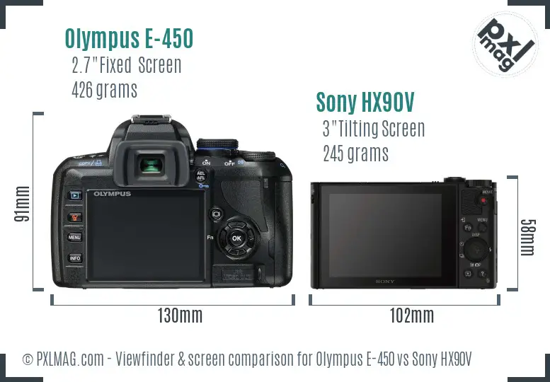 Olympus E-450 vs Sony HX90V Screen and Viewfinder comparison