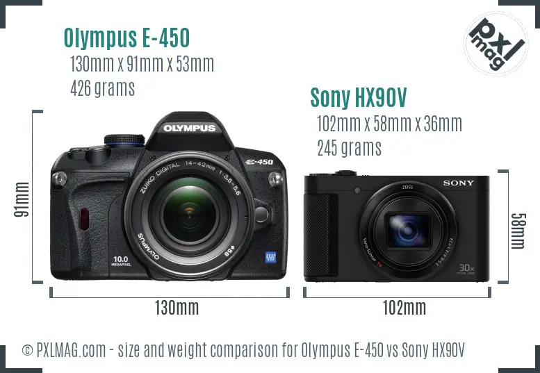 Olympus E-450 vs Sony HX90V size comparison