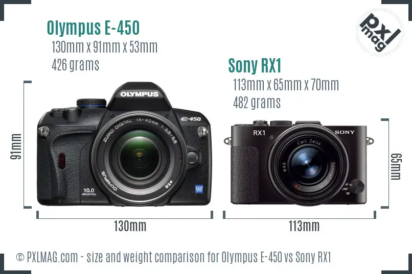 Olympus E-450 vs Sony RX1 size comparison