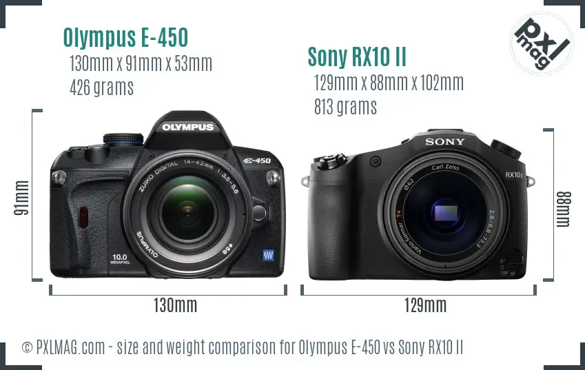 Olympus E-450 vs Sony RX10 II size comparison