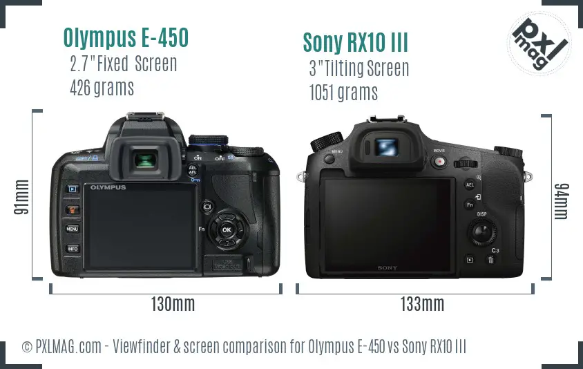 Olympus E-450 vs Sony RX10 III Screen and Viewfinder comparison