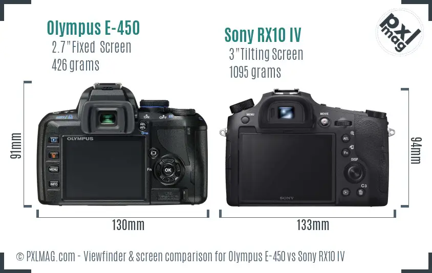 Olympus E-450 vs Sony RX10 IV Screen and Viewfinder comparison