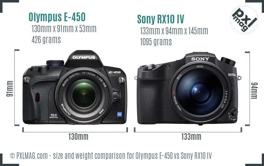 Olympus E-450 vs Sony RX10 IV size comparison