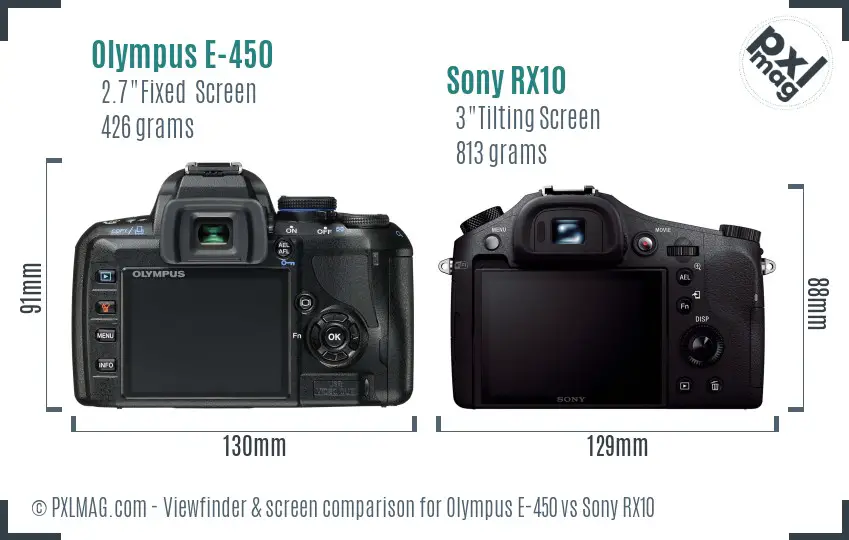 Olympus E-450 vs Sony RX10 Screen and Viewfinder comparison