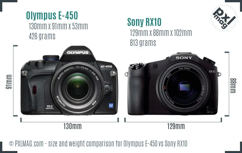 Olympus E-450 vs Sony RX10 size comparison