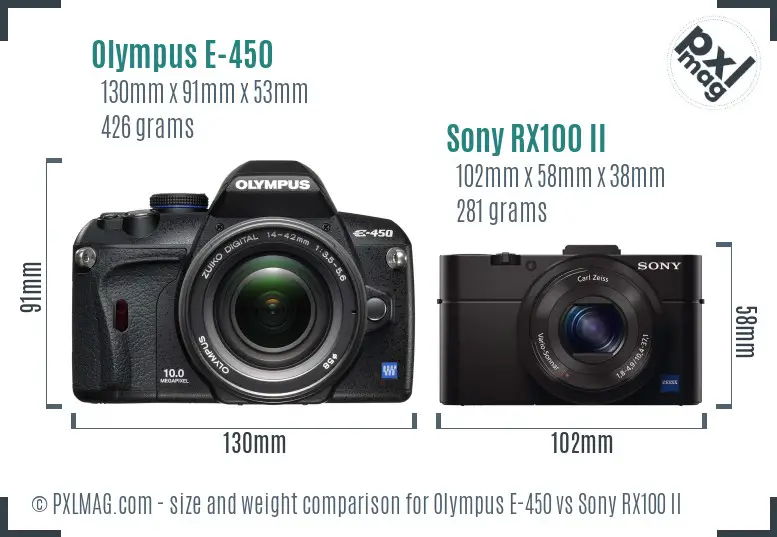 Olympus E-450 vs Sony RX100 II size comparison